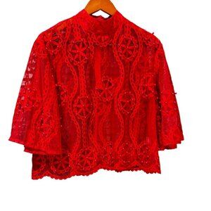 NWT Nancy Red Lace Sheer Blouse – Size Small